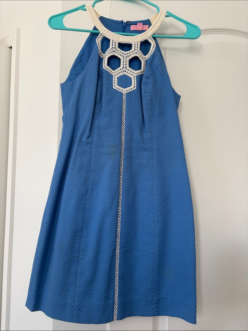 Lilly Pulitzer Blue Halter Dress with White Crochet Yoke